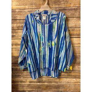 Fashion Formulas Blue  Green Striped 2-Piece Blouse & Sleeveless Top Set Size 2X